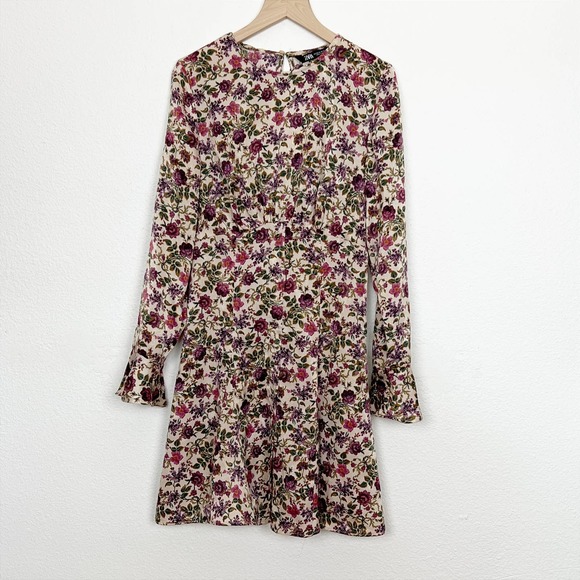NWT Zara Satin Effect Printed Floral Mini Dress XS Pink Cream - Picture 2 of 12